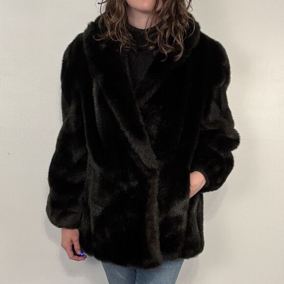 VTG 50s Hillmoor New York Faux Mink Fur Coat Black Brown Mid Century USA Made - Picture 2 of 13